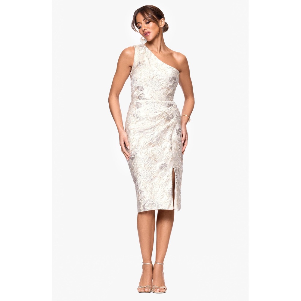 Xscape Metallic Floral Jacquard‎ One-Shoulder Sheath Cocktail Dress NWT Sz 10